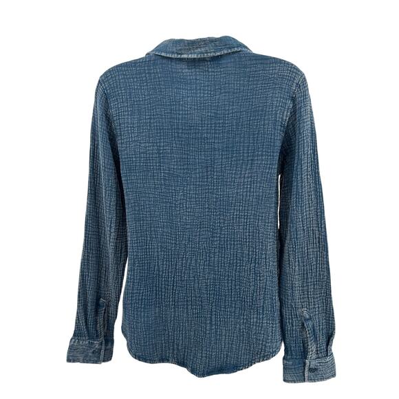 Wild Skye Raw Earth Button Up Shirt Top WMNS S Blue 4W30459 Long Sleeve Cotton - Picture 7 of 10